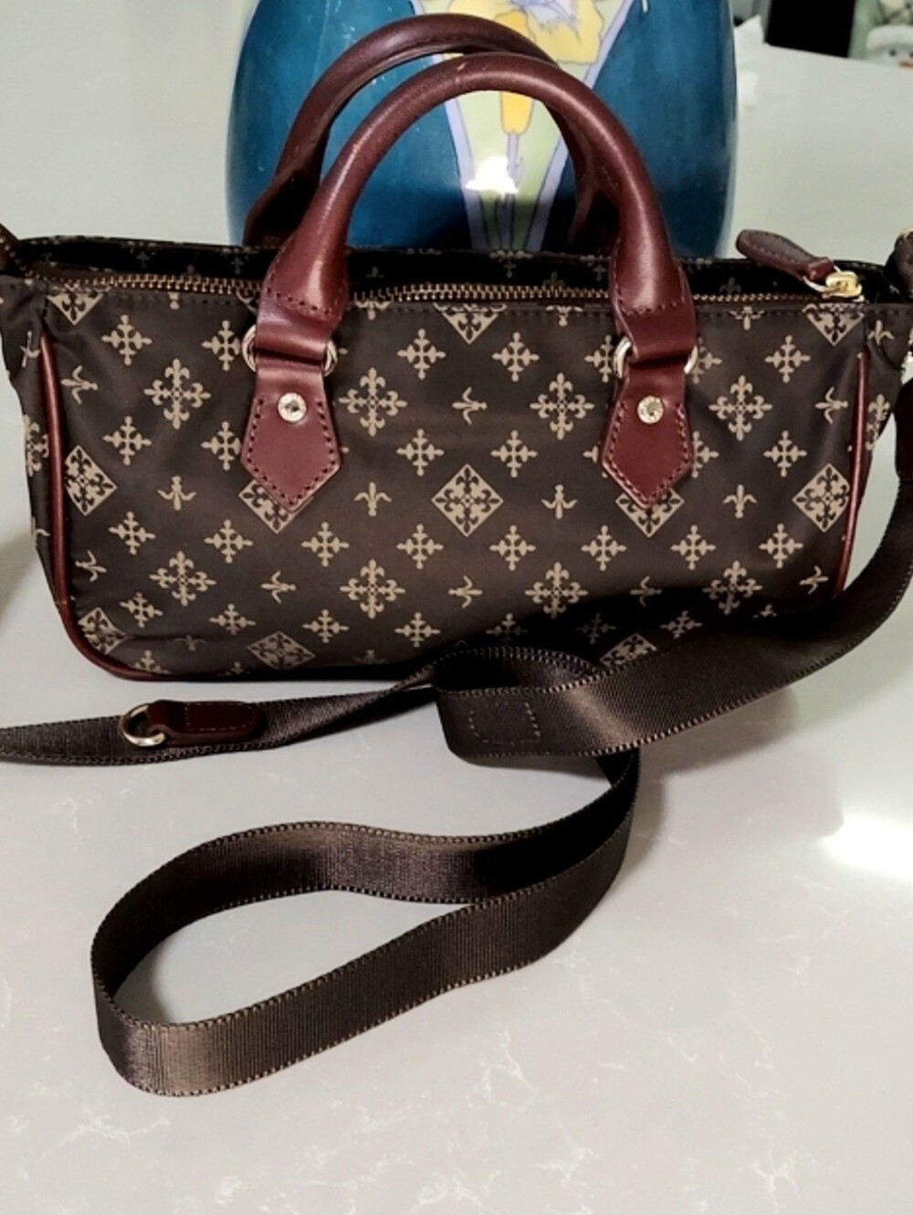 Russet Bag, NEW! 2 Way Crossbody, Nylon Monogram & Leather Handles